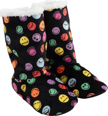 Produktbild von Smileyworld Hausschuhe für Damen - Smiley Hüttenschuhe Homeboots Winter Stiefel Booties Hausstiefel Hüttenstiefel gefüttert Schwarz 41-42