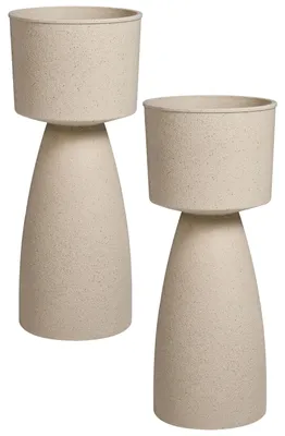 Produktbild von BELIANI Blumentopf 2er Set Beige Kunststoff Rund 28 cm Modernes Design Garten Outdoor Außenbereich Pflanzkübel