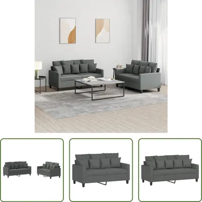 Produktbild von The Living Store 2-tlg. Sofagarnitur mit Kissen Dunkelgrau Stoff