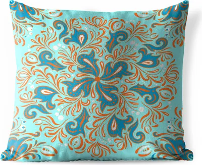 Produktbild von MuchoWow® Outdoor Kissen - Blume - Blätter - Blau - Orange - 50x50 cm - Wetterfest - Lounge Kissen - Komfortabel - Kissen mit Bild