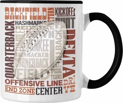 Produktbild von Trendation - American Football Tasse Geschenk Football-Spieler Geschenkidee Spielbezeichnungen Regeln (Schwarz)