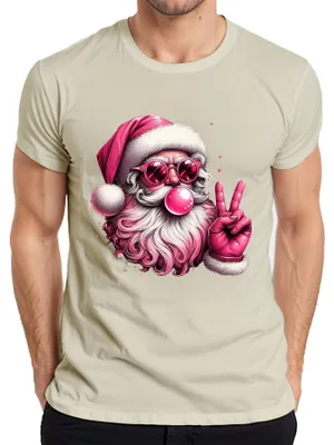 Produktbild von Hippie Weihnachtsmann mit Sonnenbrille und Kaugummi Peace Zeichen Herren T-Shirt, Natur, XL