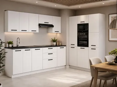 Produktbild von ULWEHOME | Eckküche 360 cm Mattweiß, L-Küchen-Set mit Kühlschrankumbau, Backofen-Mikrowellenschrank, Vorratsschrank & geteilten Arbeitsplatten 140 cm, KI-generiertes Bild