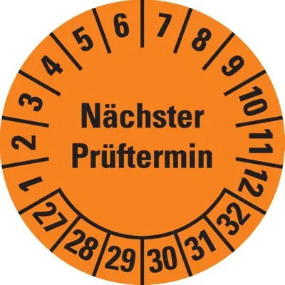 Produktbild von Dreifke® Prüfplakette Nächster Prüftermin 27-32, orange, Dokumentenfolie, Ø 2...