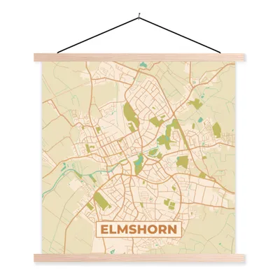 Produktbild von MuchoWow® Textilposter Karte - Elmshorn - Stadtplan - Vintage 40x40 cm mit holzfarbenen Rahmen - Posterleiste