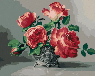 Produktbild von Zuty - Malen nach Zahlen - STILLLEBEN ROSA ROSEN IN VERZIERTER VASE (PIETER WAGEMANS), 40x50 cm, ohne Keilrahmen