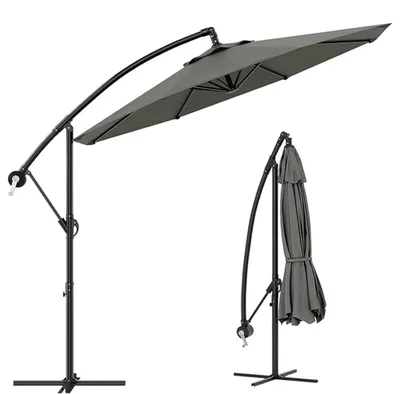 Zdjęcie produktu dla Parasol typu „ampel” 300 cm – parasol ogrodowy – z korbą – z regulacją nachylenia – z aluminiowym słupem – osłona przeciwsłoneczna na taras i balkon – szary