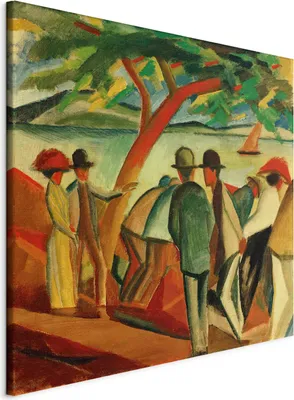 Produktbild von Vliesstoff Leinwandbild - Spaziergänger am See (August Macke) 70x70 cm Reproduktionen l-F-11587-b-a