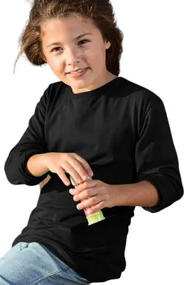 Produktbild von Langärmeliges Kinder-T-Shirt, 100% Baumwolle, unbedruckt, einfarbig, 160g/m2, Farbe schwarz, Größe 110 cm / 4 Jahre