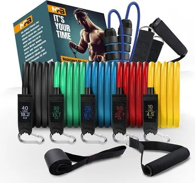 Produktbild von Fitnessbandenset 5 Weerstandsbanden mit Schaumstoffgriffen und Zubehör