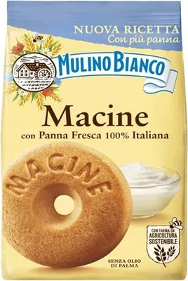 Product packaging for Mulino Bianco Macine cookies.