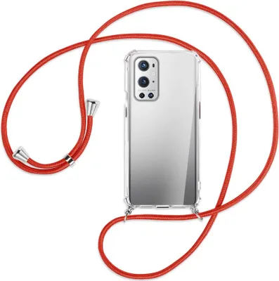 Produktbild von Handykette Backcover-Schutzhülle mit Band (Metall silberfarben) für OnePlus 9 - rot