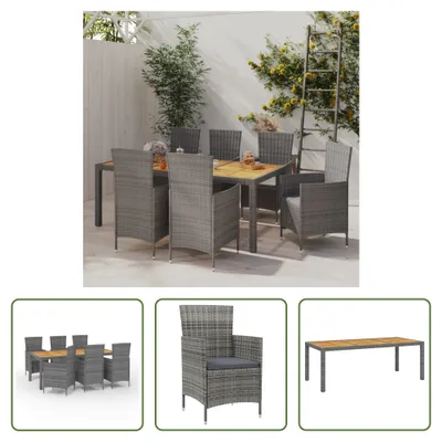 Produktbild von The Living Store 7-tlg. Garten-Essgruppe mit Kissen Poly Rattan Grau
