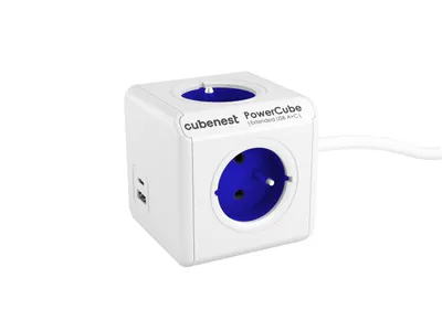 Obrázek produktu pro PowerCube Cubenest Extended USB PD 20W, A+C, 1,5 m prodlužovací kabel, modrý - dětská pojistka, uzemnění, max. 16A/250V2500W/50-60Hz