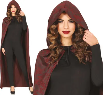 Produktbild von Dämon Umhang Mit Kapuze Für Halloween Märchenkönigin Rot Schwarz 130 cm Mittelalter Gothic, Farbe: Grau