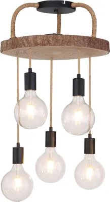 Produktbild von Globo Lighting Deckenleuchte Metall schwarz matt, Holz, ohne Schirme, Kabel je 1 x 15,22,29,36,43 cm lang, ø: 400mm, H: 615mm, exkl. 5x E27 60W 230V