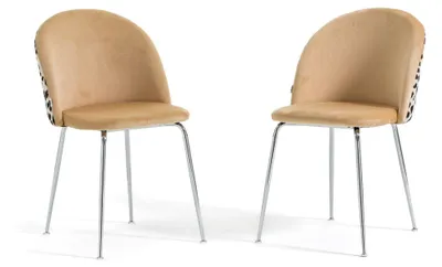 Produktbild von Set 2 gepolsterte Esszimmerstühle aus dekoriertem Samt, Metallbeine, elegantes Design für Küche, Esszimmer, Bar und Restaurants SARA - Leopard/Silber