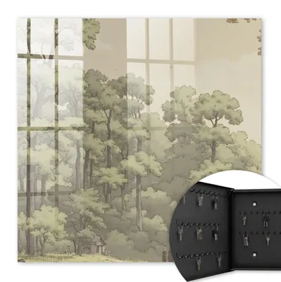 Produktbild von Metall Schlüsselkasten 30 x 30 cm - schwarzer Schlüsselschrank zur Wandmontage - wandhängende Schlüsselbox mit Tür - nach links öffnend - Schlüsselaufbewahrung für Flur - Büro - Arbeitszimmer - Werkstatt - Garage - grüner Wald