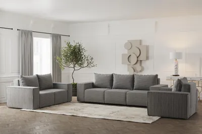 Produktbild von Sofaset Designersofa ESTELLE 3-2-1 in Stoff Poso Grau