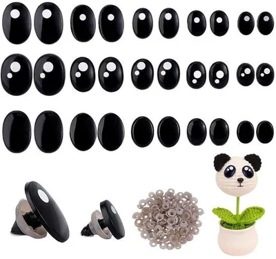 Produktbild von Sicherheitsaugen 150 Stück - 3 Stilen - Runde/Ovale Augen - Kunststoff - Für Plüschtiere - Größe 10,5-19 mm