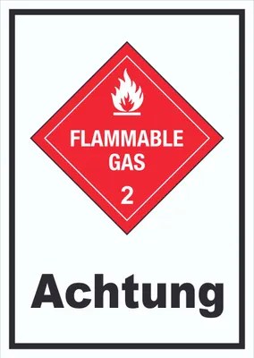 Produktbild von Schild Entzündliche Gase Achtung Flammable Gas Flamme hochkant A3 (297x420mm)