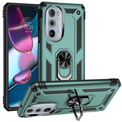 Image de Etui pour Motorola Edge 30 Pro étui de protection militaire double couche avec support d'anneau et support vert