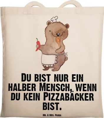 Produktbild von Mr. & Mrs. Panda Tote Bag Pizzabäcker Herz - Transparent - Geschenk, Shopping Tasche, Lustig, Spruch, Schultasche, Pizzabote, Witzig, Laptoptasche, Unitasche