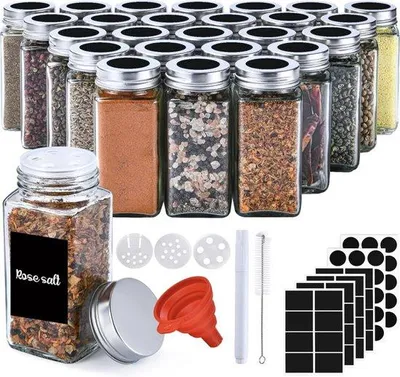 Produktbild von Famanu Gewürzbehälter Set 25 Stück - Transparente Aufbewahrungsgläser mit Deckel