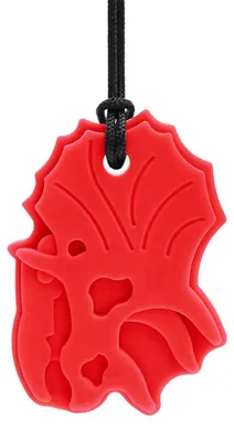 Image de Ark Therapeutics : Collier à mâcher sur le thème des dinosaures, rouge, pour enfants et adultes. Ce collier est conçu pour être mâché, idéal pour soulager les gencives des enfants, des adolescents et des adultes.