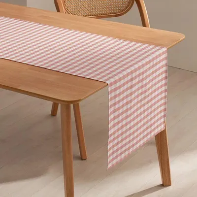 Immagine prodotto di GAMUSI VICHY, tovaglia da tavolo resistente alle macchie, tessuto in cotone, effetto velluto – 45 x 170 cm – color rosa salmone