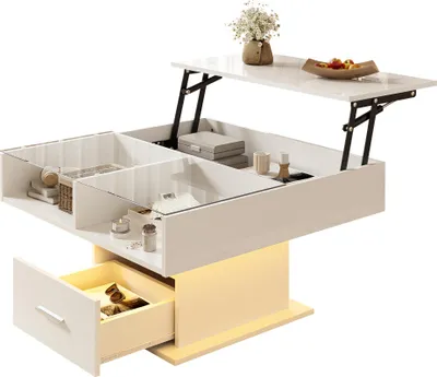 Produktbild von Sweiko Multifunktionaler Hochglanz-Lift-Couchtisch mit LED-Beleuchtung, verstellbarer Höhe & flexiblem Stauraum – modernes Design für Wohnzimmer, Büro & kleine Wohnungen