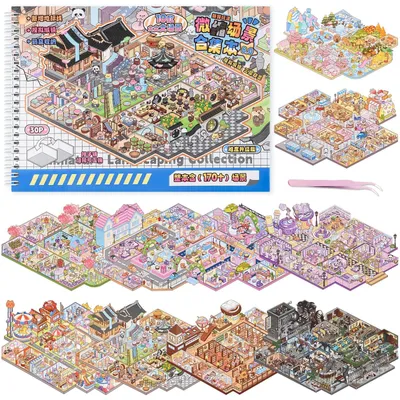 3D-Stickerbuch mit 10 Szenen, DIY-Miniaturwelten, Bastelbuch für Erwachsene