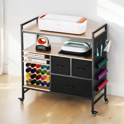 Produktbild von Rolling Craft Cart and Storage Table with 20 Vinyl Roll Holders 3 Drawers Black