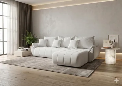 Produktbild von CORNERO Ecksofa mit Schlaffunktion SYDNEY Sofa L-Form Couch mit Bettkasten Eckcouch mit Stauraum Weiß Ottomane rechts
