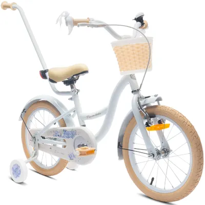 Immagine prodotto di SUN BABY Flower Bike: bicicletta per bambine da 16 pollici, a partire dai 4 anni, con rotelle, manubrio di spinta rimovibile, cestino, campanello, freno a contropedale e V-brake