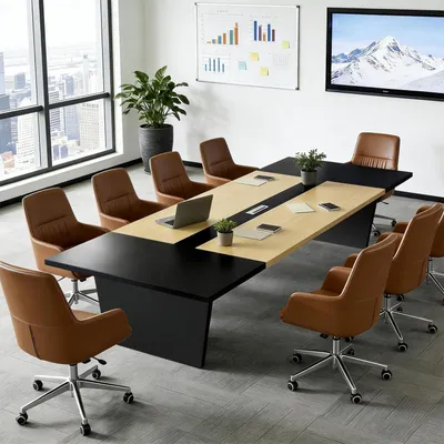 Image de Table de conférence, bureau, 160x100x74 cm, noir et blanc, plateau de 2,5 cm d'épaisseur