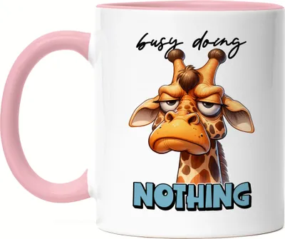 Produktbild von Busy doing nothing Tasse Rosa lustiger Spruch Busy Doing Nothing Giraffe