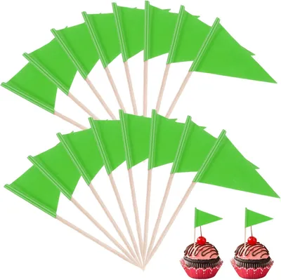 Imagen del producto de Banderas - Palillos de dientes - Banderas para cócteles - Pinzas para banderas - Banderas de papel - Banderas triangulares verdes para palillos de dientes
