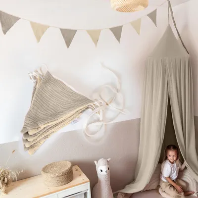 Imagen del producto de Guirnalda de banderines beige claro y crema sin aplique dorado - De tela, 3 m