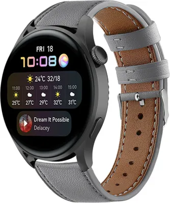 Produktbild von Strap-it Huawei Watch 3 (Pro) Armband Leder (Grau)