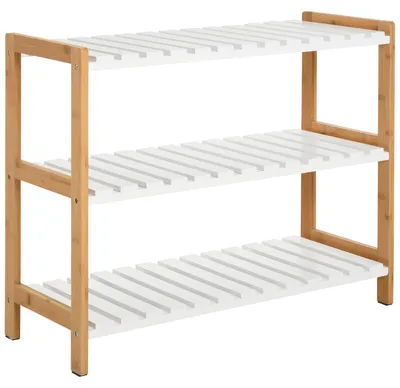 Image de HOMCOM Etagère à Chaussures, étagère de Rangement, Meuble Chaussures 3 Niveaux Bambou MDF Blanc
