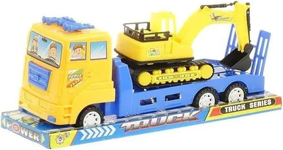 Produktbild von Autotransporter mit Bagger 28,5x11,5 cm - (Spielzeug, Fahrzeuge)