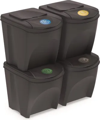 Produktbild von Mülleimer Set Sortibox 4 x 25 l aus Plastik, anthrazit, stapelbar