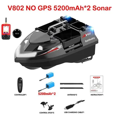 Obrázok produktu pre V802 – RC kŕmidlo – diaľkové ovládanie 2,4 GHz – dosah 500 m – dvojité antény – 4 zásobníky na krmivo s kapacitou 3 kg – 2 batérie s kapacitou 5200 mAh – bez GPS