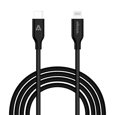 Produktbild von alkaya. iPhone 11, 12, 13, 14 Ladekabel USB-C Lightning, Datenkabel Silikon schwarz- 1m/15W