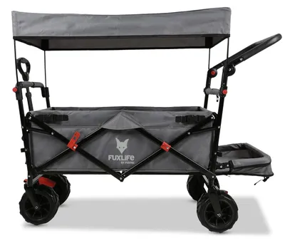 Produktbild von FUXLIFE by FUXTEC Strand-Bollerwagen FX-CTB800 Grau  Faltbarer Transportwagen   Gepolsterter Innenraum  Sonnendach   Offroad-Räder  Stabil & klappbar Grau