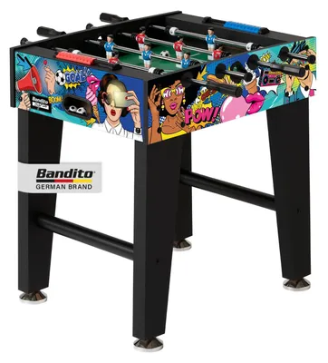 Produktbild von Bandito Kickertisch BigFun, kompakter 2-Mann Tischkicker, 16mm Spielstangen, äußerst stabiler Tischfußball, 76 x 62 cm, Höhe 84 cm, 21 kg, Comic