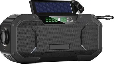 Obrázek produktu pro Multifunkční nouzové rádio s Bluetooth, solárním panelem a LED svítilnou pro kempování a turistiku