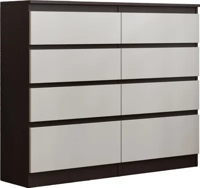 Produktbild von Masseno Kommode ADRIANO 120 cm Sideboard mit 8 Schubladen für Wohnzimmer Schlafzimmer Modern 120x33x100 cm Wengefarben / Weiß