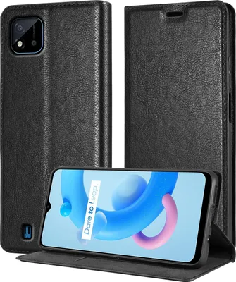 Produktbild von Cadorabo Hülle für Realme C11 2021 in NACHT SCHWARZ Schutzhülle mit Magnetverschluss, Standfunktion und Kartenfach Flip Case Cover Etui Handy Klapp Hülle Book Tasche